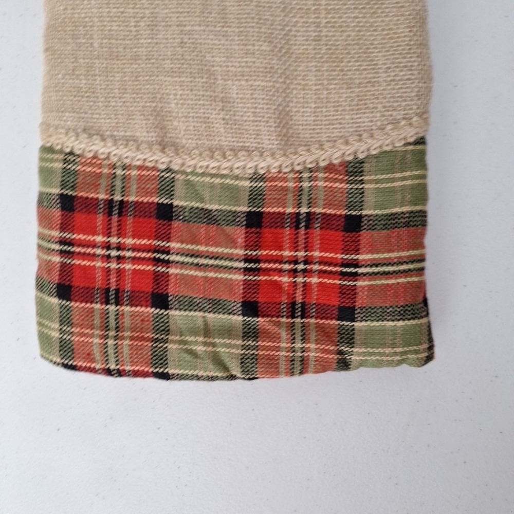 The Christmas Shoppe Tree Skirt Burlap and Red Green Plaid 48" NEW - Picture 10 of 12